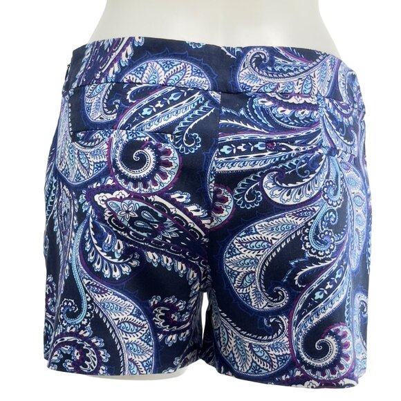 BANANA REPUBLIC Womens Shorts Blue Paisley Cotton Stretch Band-less Waist Size 4 - Picture 2 of 9
